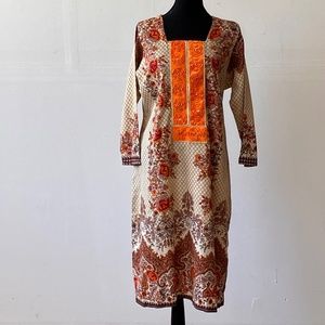 Orange and brown hand crafted tunic dress